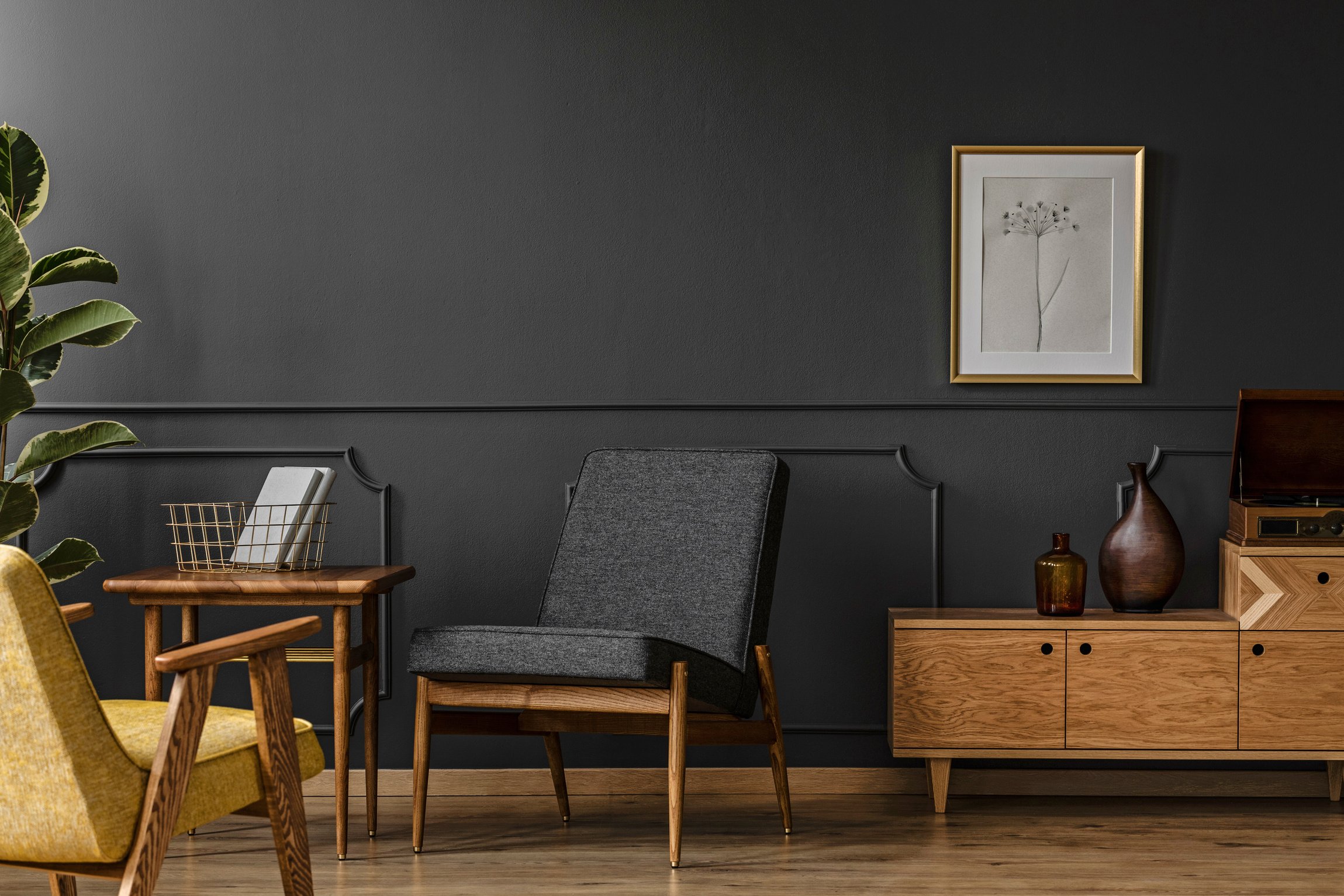 Wooden furniture in vintage room